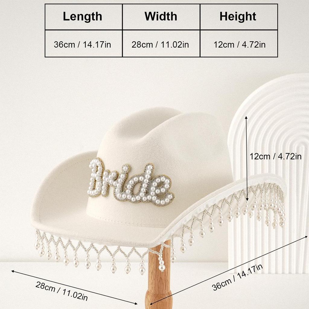 Women's Crystal Tassel Denim Bridal Hat with Pearls and Diamonds