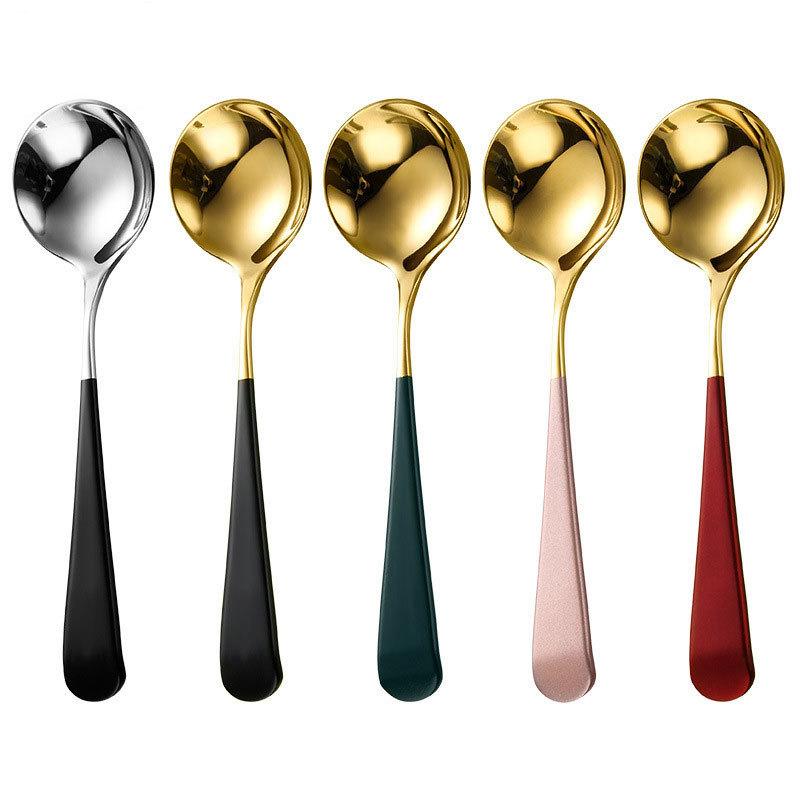 

304 Stainless Steel Household Cute Dessert Spoon Round Head Thickened GoldenSugar Spoons Tableware NET RED SPOON ADULT