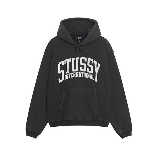 Unisex Washed Black Hooded/Round Neck Sweatshirt - Autumn/Winter Collection, Loose Fit with Plus Velvet, Trendy American Style.