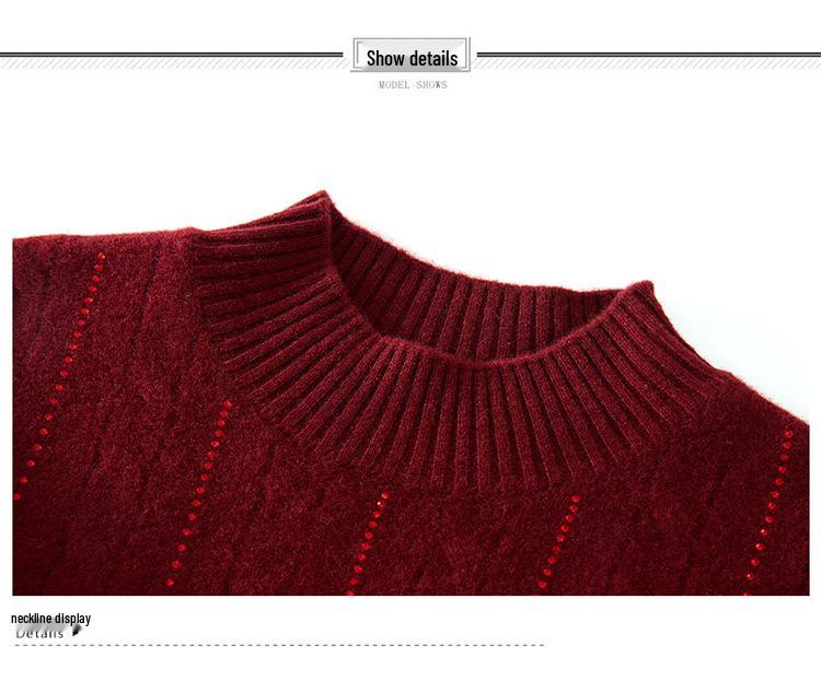 Luxuriöser Wollpullover für Frauen mittleren Alters und ältere Frauen – Dick, Ganzkörper, Halboher Kragen, Perfekt für Herbst und Winter.