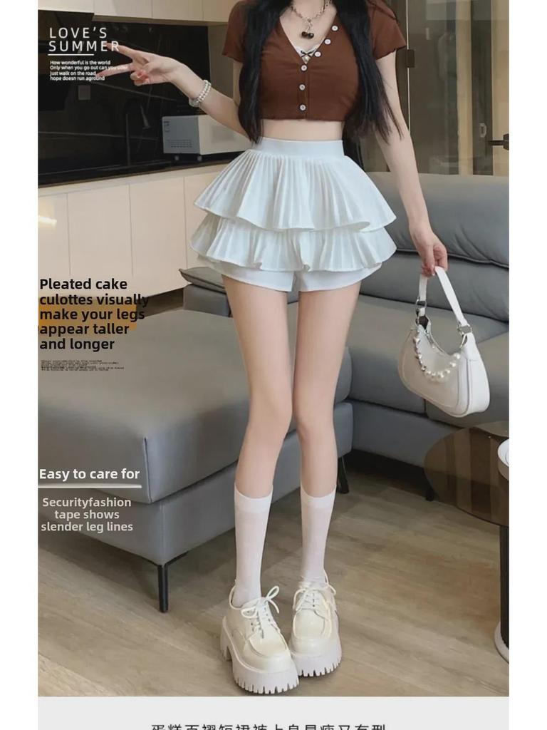 Girls' Double-Layer Cake Skirt: Summer High-Waist A-Line Puffy Skort