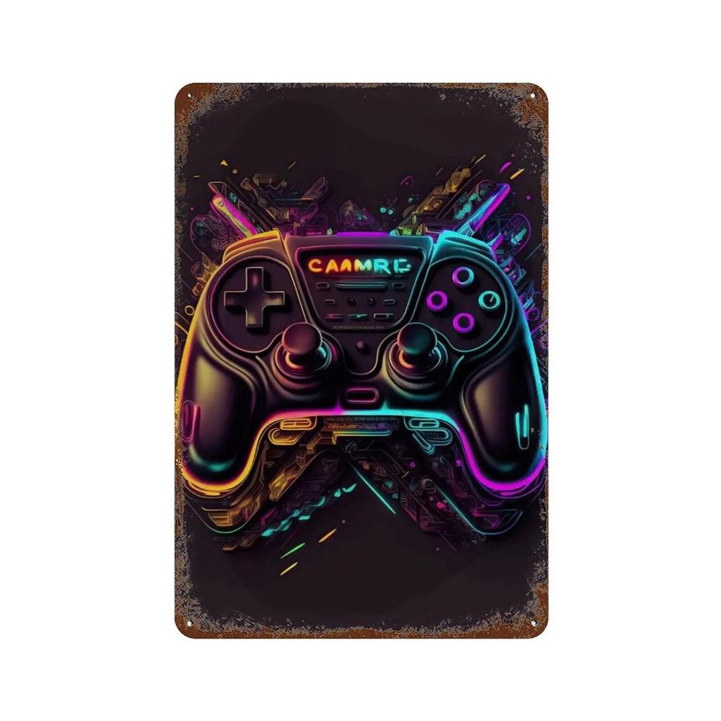 Colourful Punk Style Metal Tin Signs Game Controller Wall Art Poster Metal Signs Prints Gaming Aesthetics Picture for Living