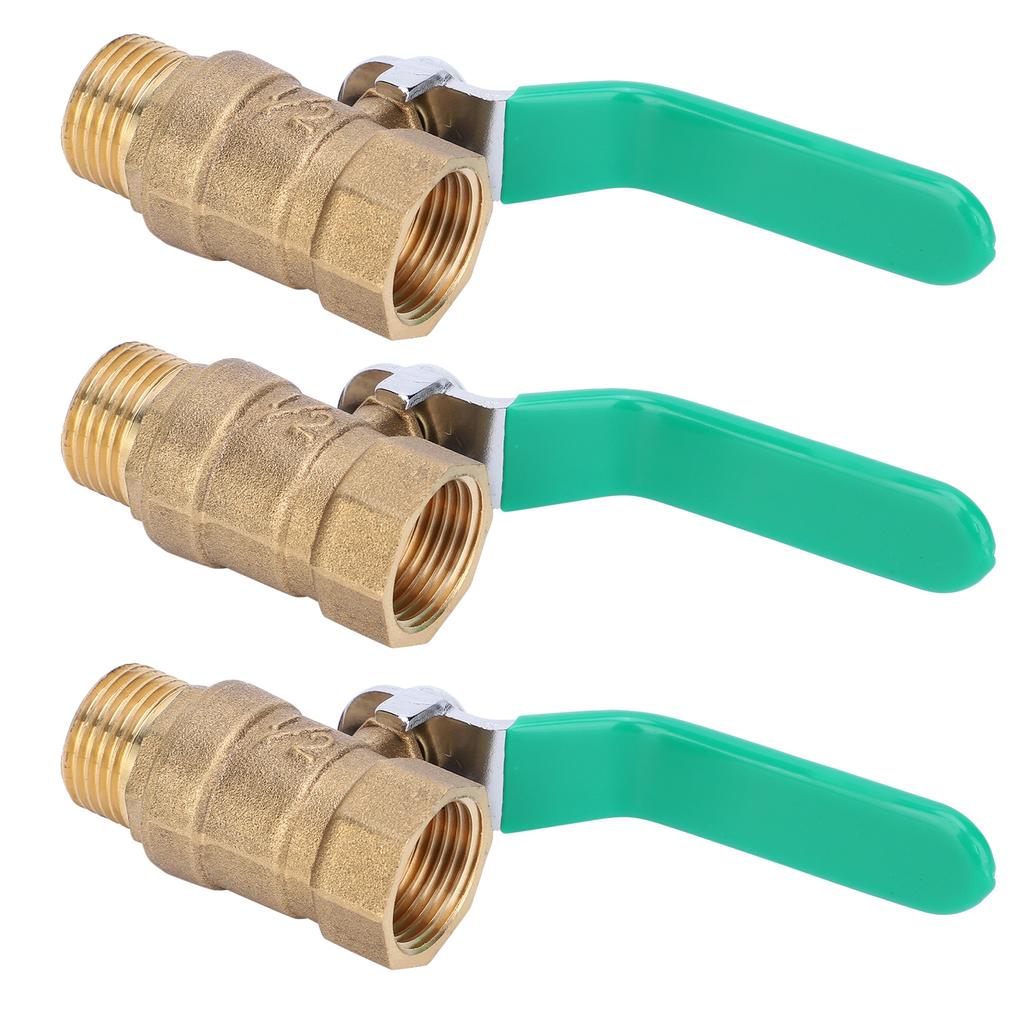3Pcs 12in Water Pipe Ball Valve Female Male Threaded Thickened Brass Drain Shut Off Switch