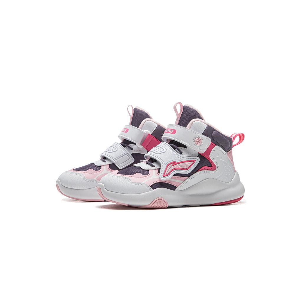 Li Ning Kids Fashion Trendy Versatile Simple Kids Sneakers Kids Sneakers Standard-White Ash-Gray-Purple Vibrant-Pink YKNT150-4