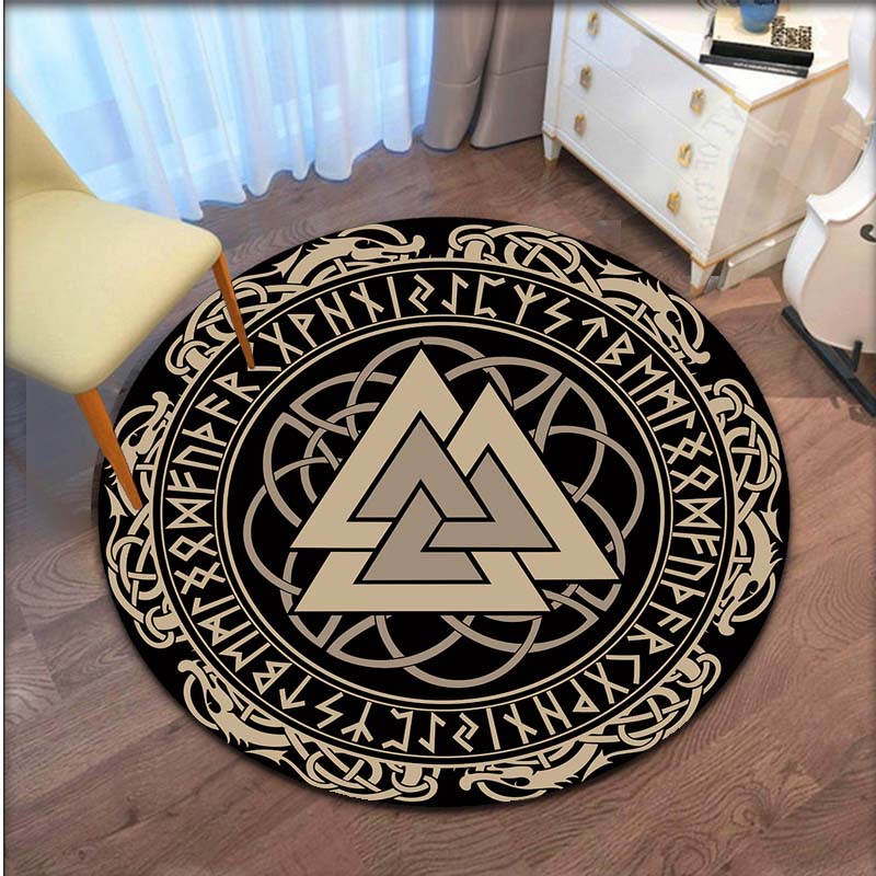 Viking Vegvisir Round Area Rug Yoga Carpet Mat Non-Slip Kids Rug Hallway Bedside Kitchen Carpet Floor Pad for Kids Room