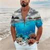 Men's Split View Ocean Animal Print Short Sleeve Shirt, Spring Summer Marine Vacation Blouse, Loose Casual Top