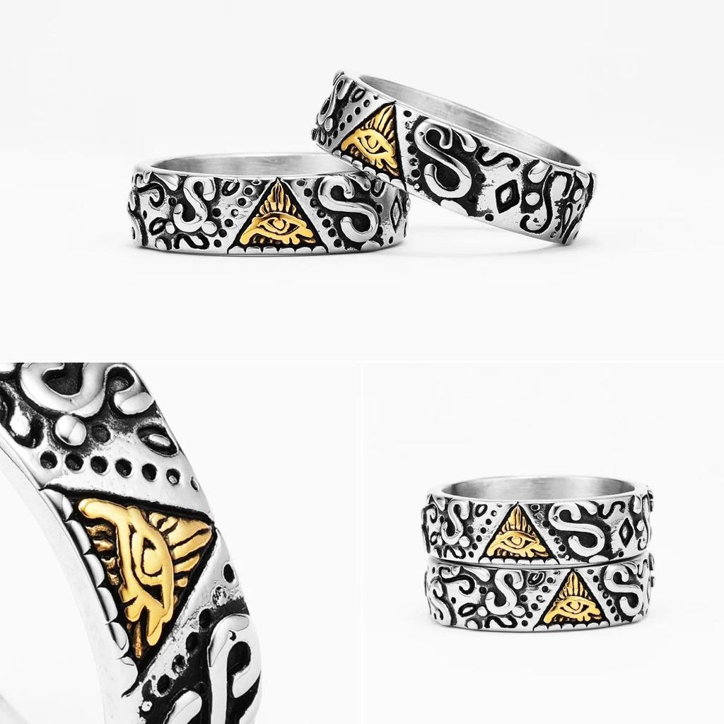 Ring Ancient Egypt Eye God Egyptian Triangle Amulet Talisman Stainless Steel Protect Power Jewelry Gift Hip Hop Rock Goth Gothic