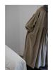 In-Stock Khaki Corduroy Puff Sleeve Dress for Autumn/Winter - Loose Fit, Long Sleeve, Literary Style