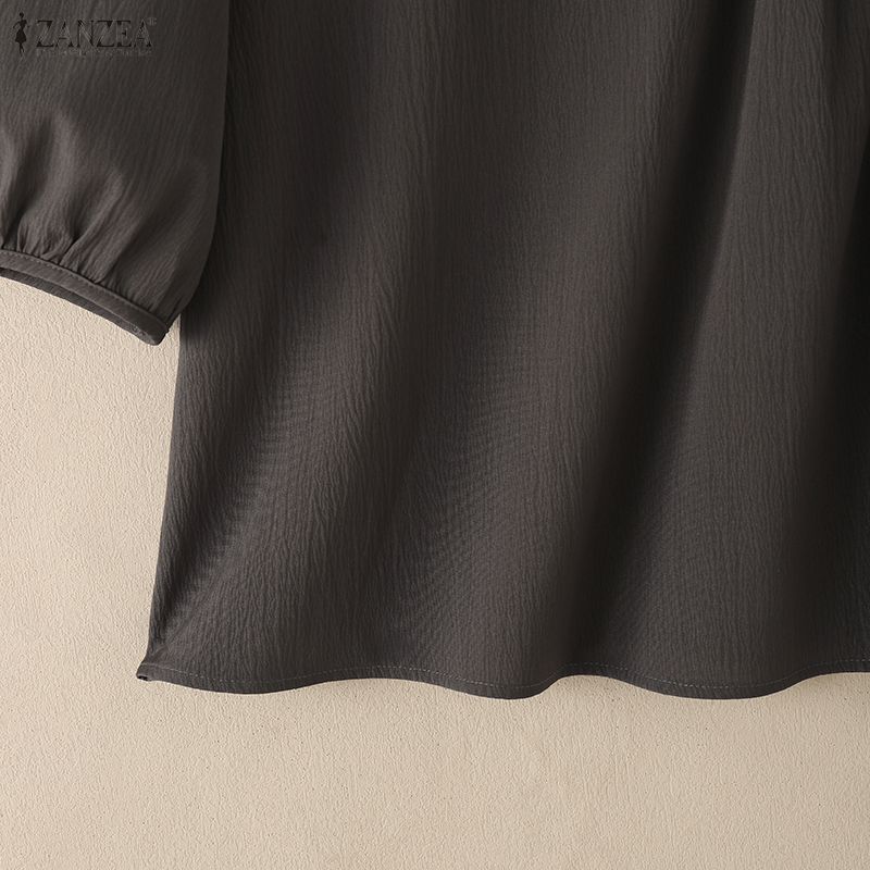 ZANZEA Blouse Décontractée Femme Col Rond Couleur Unie Manches 3/4