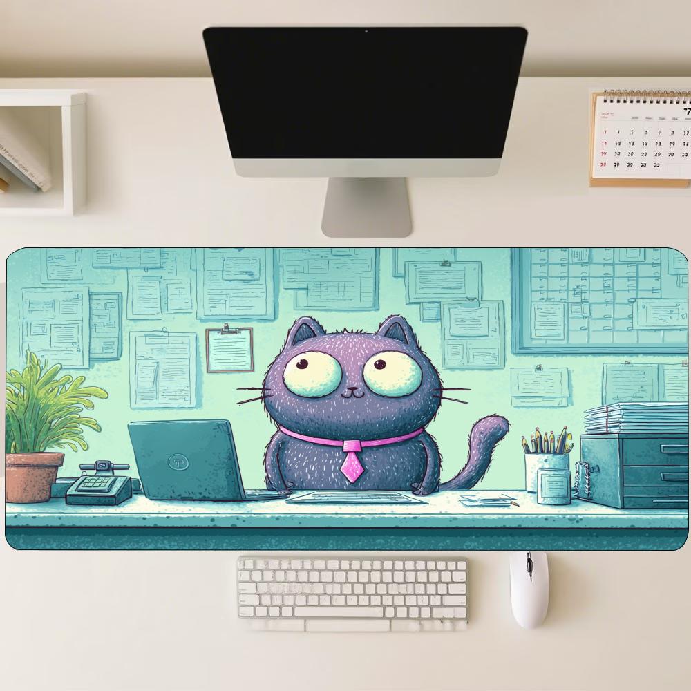 Cute Cartoon Office Cat Gaming Mouse Pad Nonslip Rubber Desk Mat Coffee Laptop Comic Art For Gaming And Daily Desktop Use
