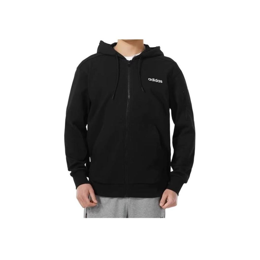 Adidas Sportswear Men's Black Hooded Knit Cardigan Jacket JF3324
