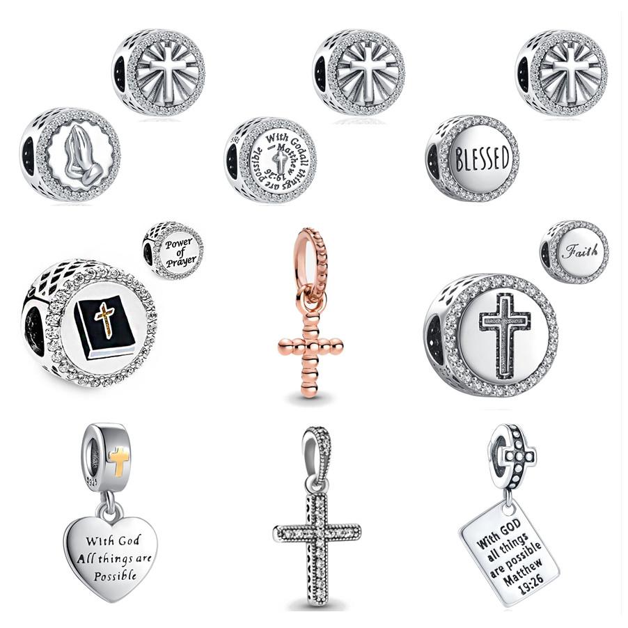 Faith Blessed Modlitba Cross Charm Bead Fit Originální módní náramek Diy pro dámské šperky