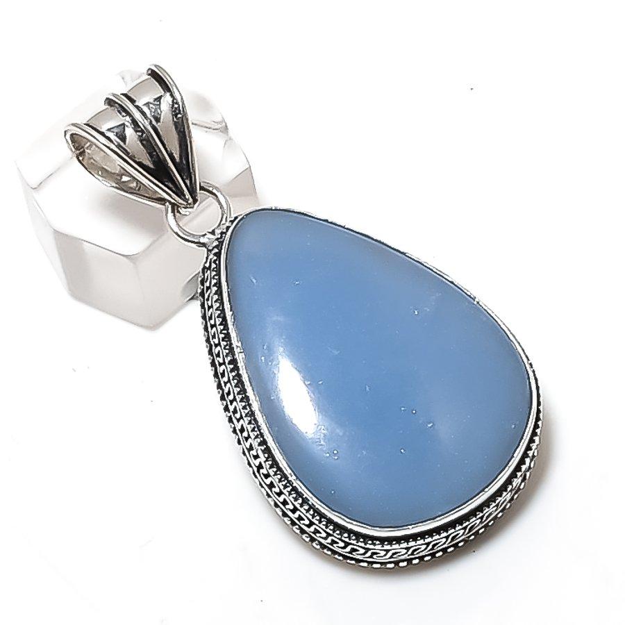 Angelite Stone Gemstone 925 Sterling Silver Jewelry Pendant 2.13"