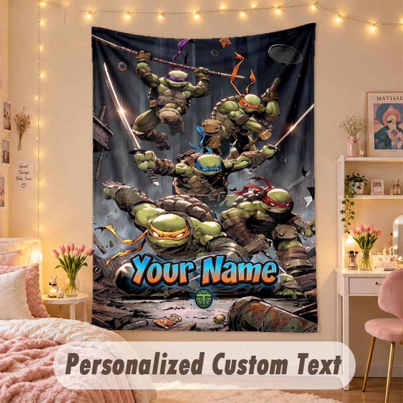 Custom Personalized Tapestry,Teenage Mutant Ninja Turtles Print Custom Name Text Wall Art Hanging for Bedroom