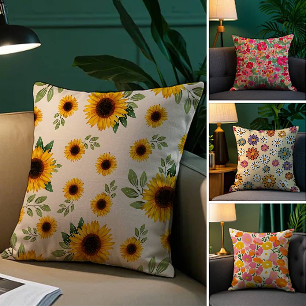 Kissenbezug mit Allover-Blumenmuster, seidig-elegant, komfortabel, Sofa-Bett, unsichtbarer Reißverschluss, Strandkissenbezug