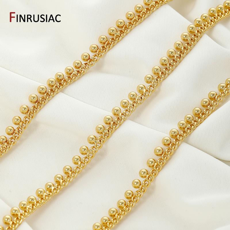 18K Gold Plated Brass Beaded Link Chain For Jewelry,3mm Bead Curb Chain for DIY Necklaces Bracelet Making Accessories