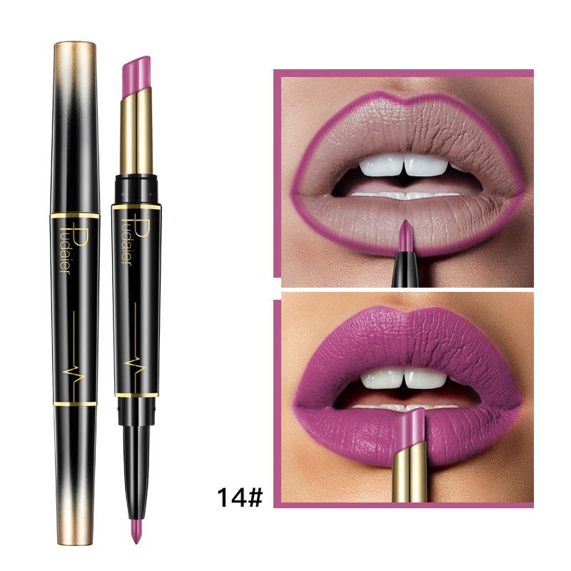 Dobbelhodet leppestift lipliner matt lipgloss 16 farger leppestift