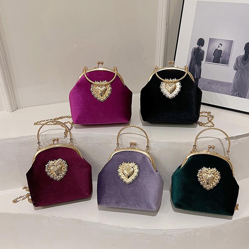 Woman Bag Vintage Chinese Style Velvet Shell Clutch With Chain For Evening Events