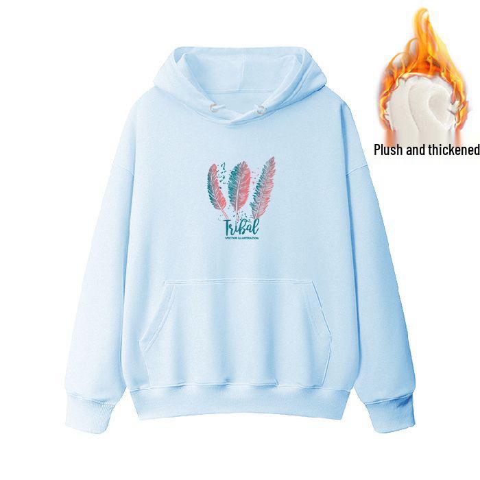Women's Black Oversized Retro Hoodie - Fleece-Lined, Plus Size, Korean Style for Autumn/Winter