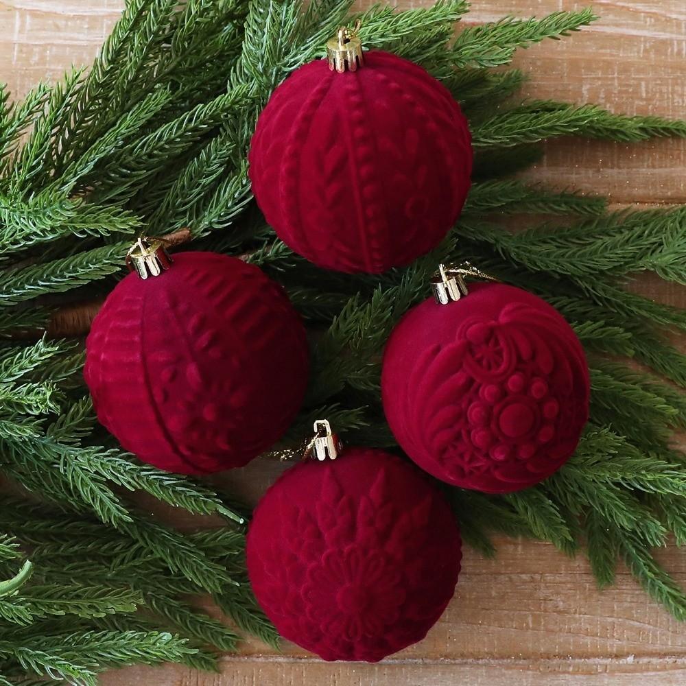 Break-Resistant Velvet Christmas Hanging Balls 8 CM Red Tree Hangable Bauble Set Indoor Decor