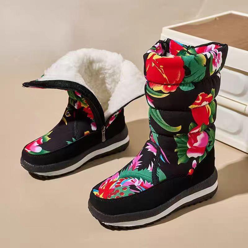 Snow boots Northeast Internet celebrity big flower women's new non-slip winter outdoor thickened warm ski cotton shoes