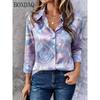 Casual long sleeved lapel women's blouse abstract 3D print loose button women's shirt autumn fashionable women's tops 2026