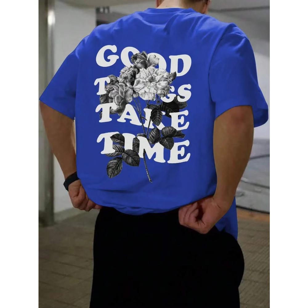 Cood Things Take Time Letter Graphic Mens T Shirt Summer Streetwear Casual Brand Tee Clothes T-Shirt Cotton Breathable Tops