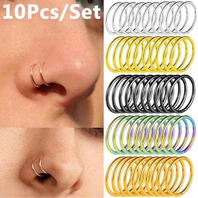 10 Pièces Anneaux de Nez en Titane Piercing Septum Clicker Anneaux de Nez Piercings Anneaux à Segment Articulés Piercing Hélix Bijoux de Corps Unisexe