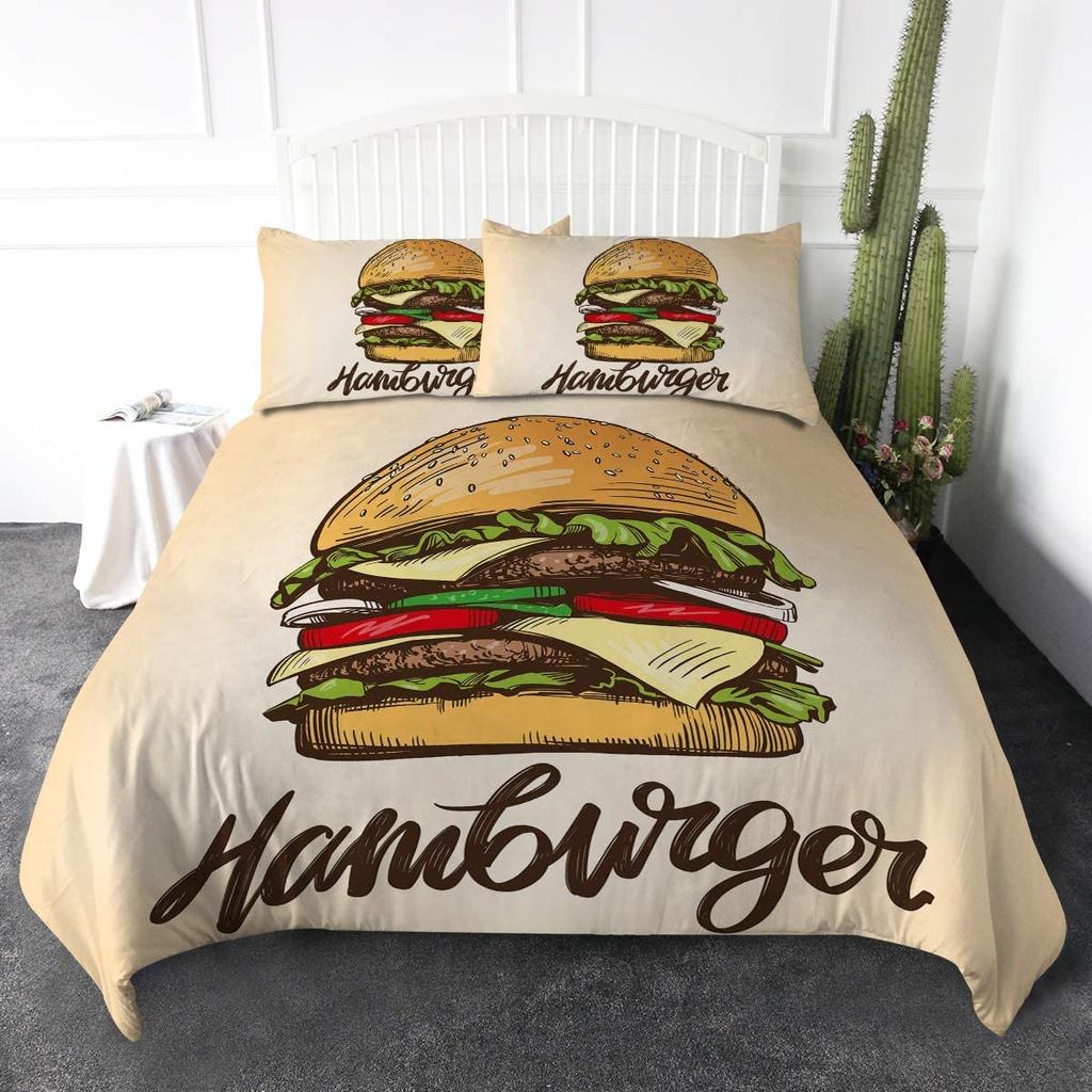 Hamburger Fries Candy Bedding 3D Giant Burger Duvet Cover Set 3 Pieces Fun Fast Food Bedspread King Size Polyester Bedding Set