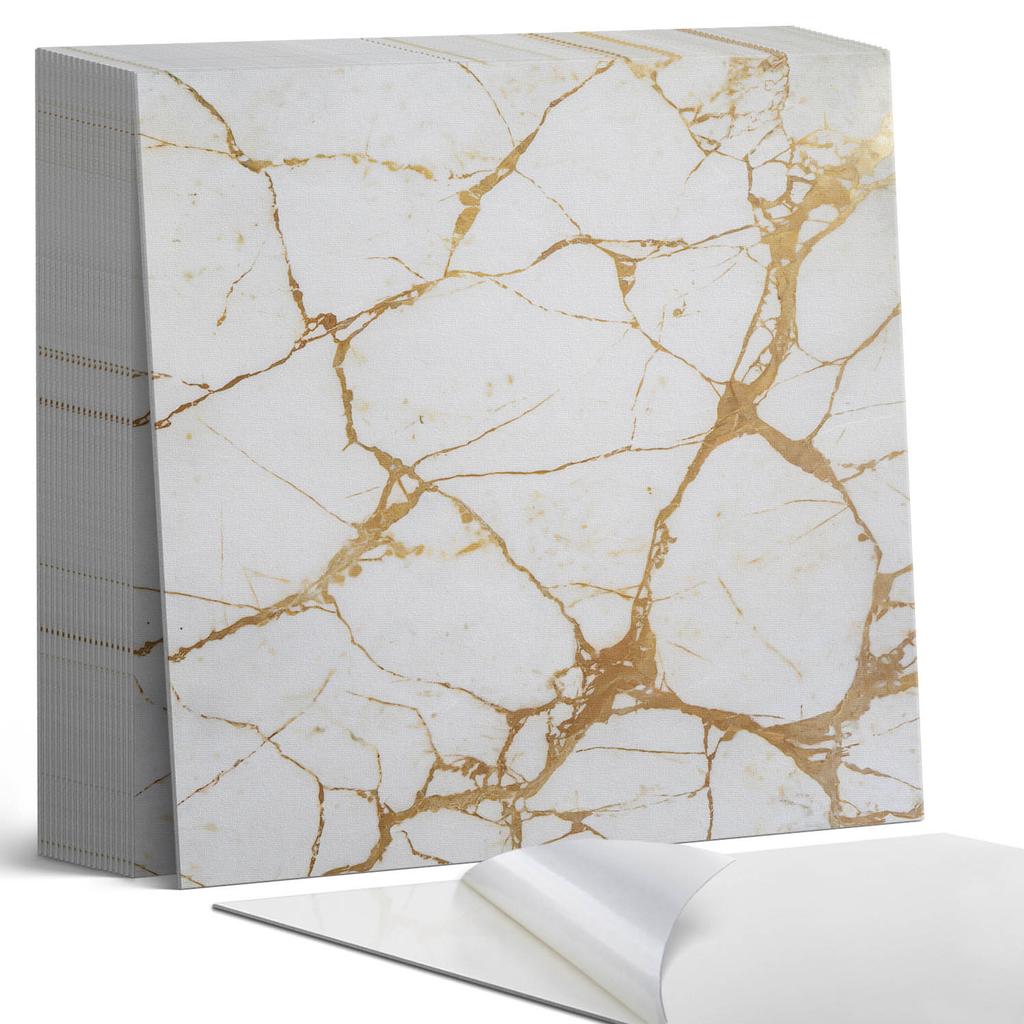 Dekoracyjne Kafelki Winylowe Samoprzylepne - Do Przedpokoju Elegancki Marmur Z Żyłkami 20X20X20 Cm