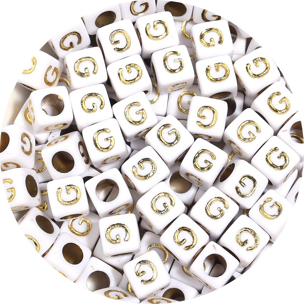 100pcs A-Z Acrylic Letter Square Beads Gold Color 6mm Large Hole Loose Bead for DIY Bracelet Necklace Jewelry Beaded Accessories