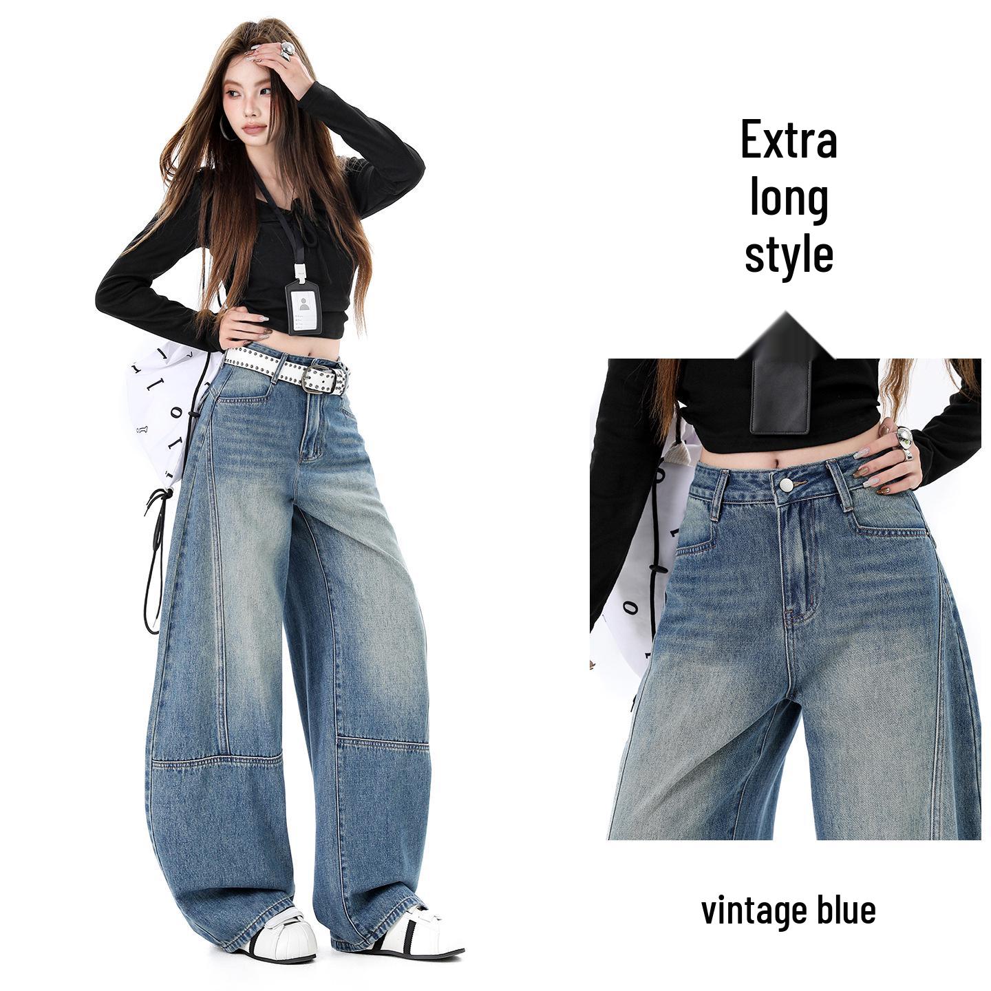 

Light Blue Women s Wide-Leg Retro Jeans 2026: Hip-Covering, Slimming, Floor-Length Pants for Spring/Autumn. S (86-97 lbs)