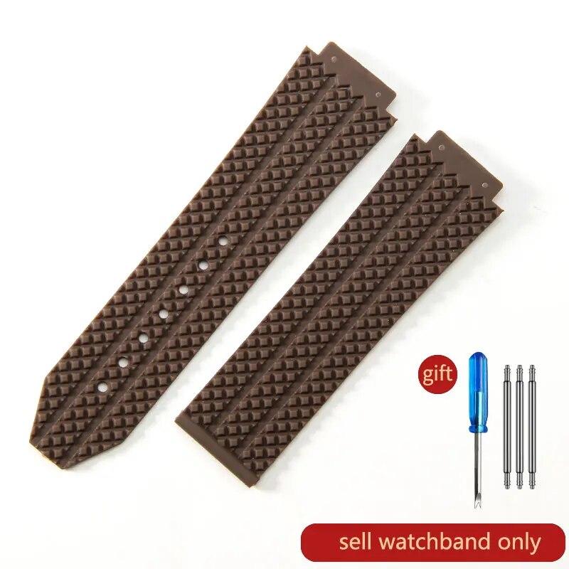 Für Hublot Yubo Hochwertiges Silikon Wasserdichtes Uhrenarmband Classic Fusion Big Bang Gummi Herren 26*19mm 24*17mm Zubehör J01-Brown-No Buckle  26x19mm