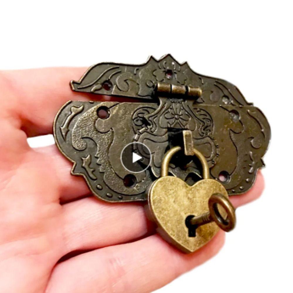 Vintage Bronze Hasp Metal Wooden Case Hasp Exquisite   Jewelry Box