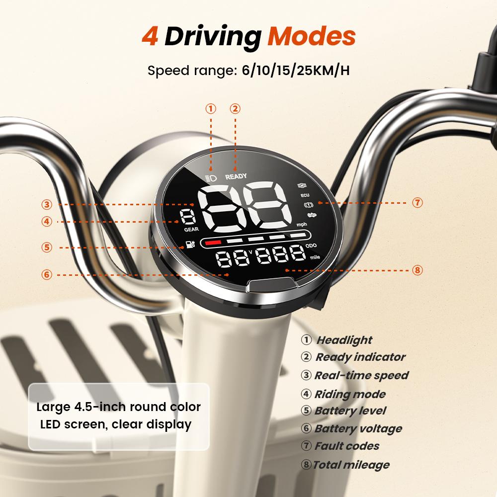 Electric Scooter iScooter Y16 14" 1200W Motor LCD DIsplay Soft Seat Cushion 48V 20AH Fully Suspended Adult Electric Scooter With NFC Card Beige