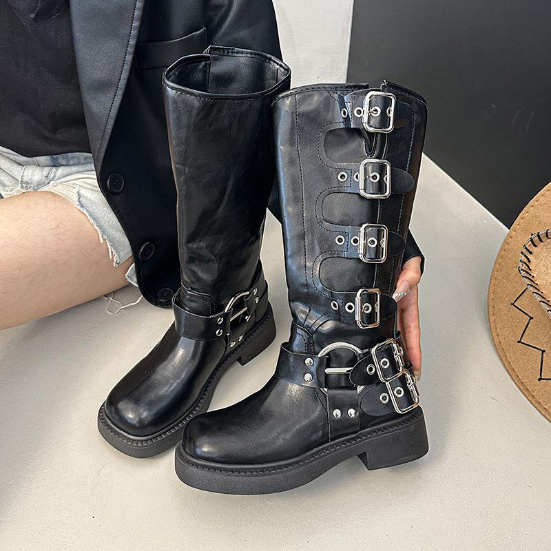 Long Boots Women's Fashion But Knee Western Cowboy Boots Thick Heel Retro Knight Boots Polished Punk Motorcycle Boots