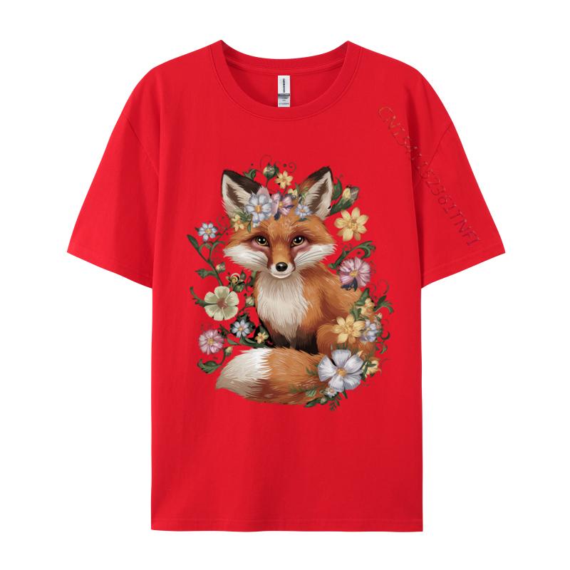 Cute Fox Cottagecore Floral Aesthetic Girls T-Shirts Men T Shirt Funny Vintage Tee Shirt Fast Shipping