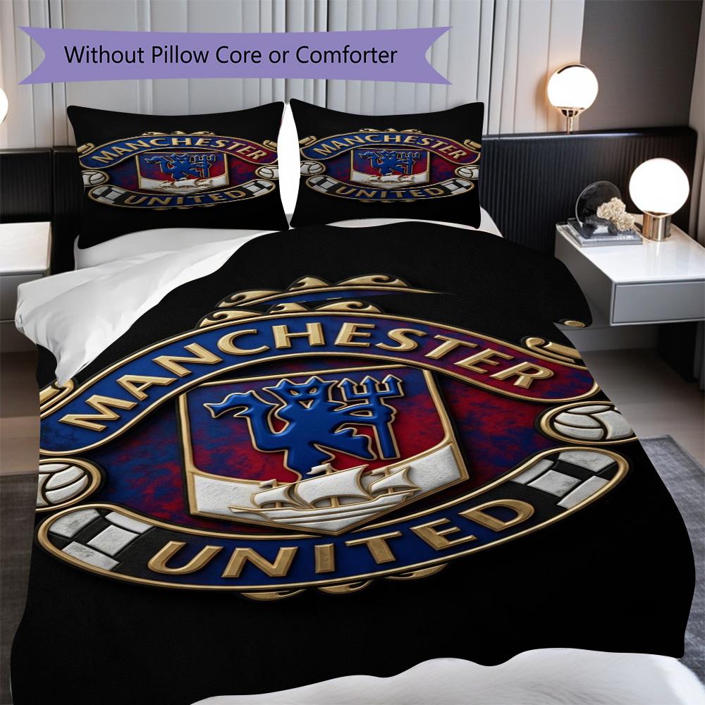 Emblema Manchester Glory Set da tre pezzi (1 * copripiumino + 2 * federa, senza nucleo) Set biancheria da letto 2D Piatto Regalo di Natale Compleanno