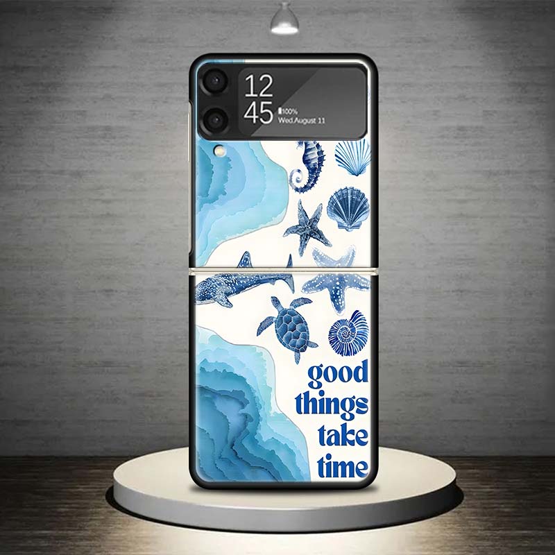 Ocean Starfish Sea Turtle Shark Phone Case For Samsung Galaxy Z Flip 7 6 5 4 3 5G Shockproof Cover Z Flip7 Flip6 ZFlip5 Flip3 Fl