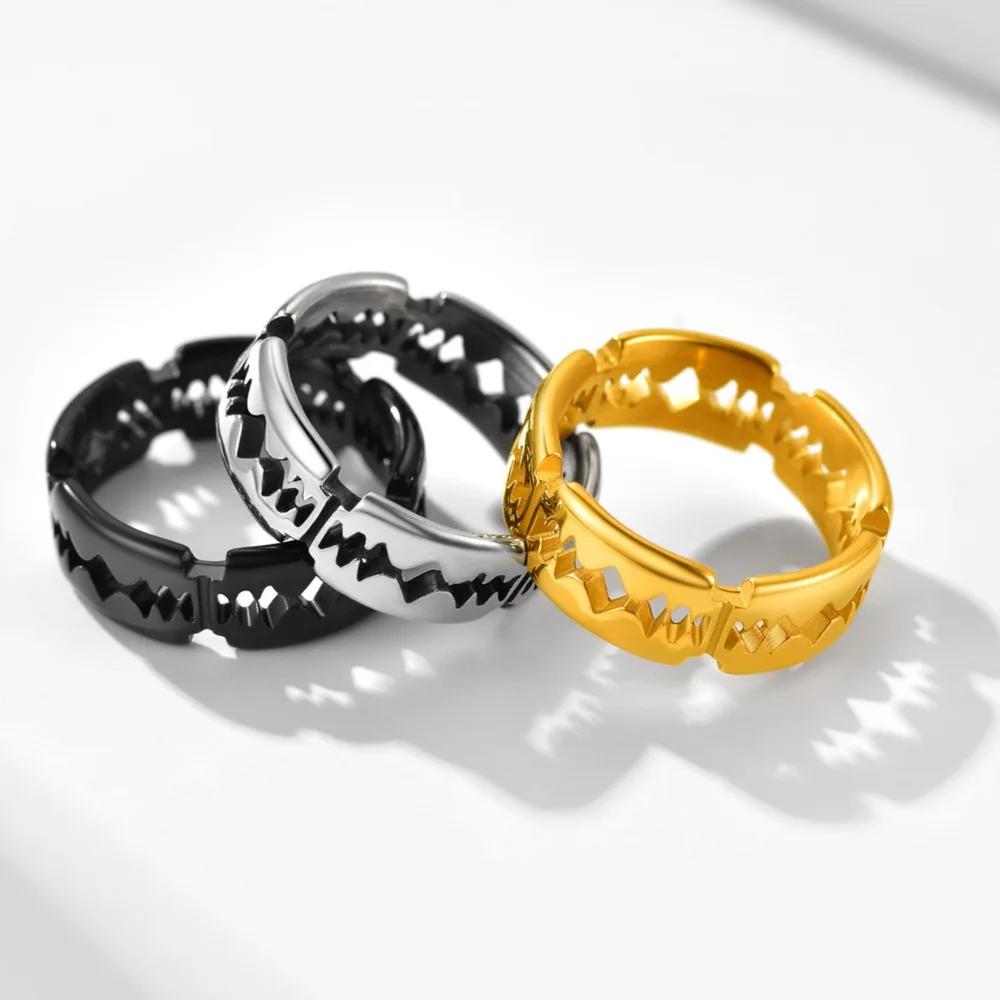 Stainless Steel Thick Blunt Blades Rings for Men Women Size 7-14 Safe Wearing Gothic Punk Cool Ring Party Jewelry Gift
