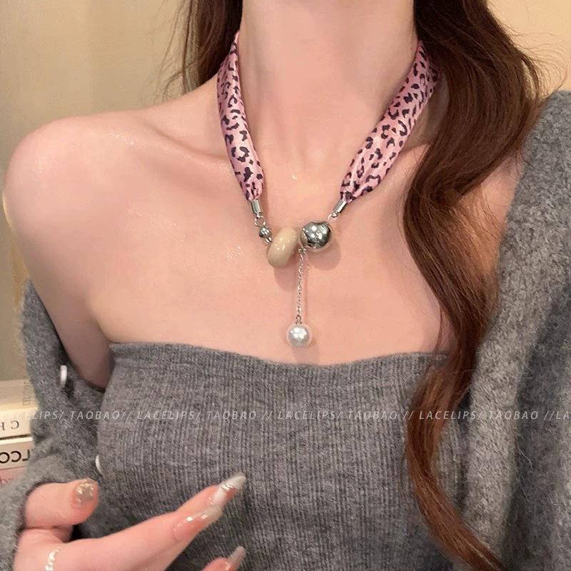 Майярд леопардовый принт ткань цветок шелковый шарф ожерелье женский новый уникальный вытягивающий темперамент шарф цепочка для свитера