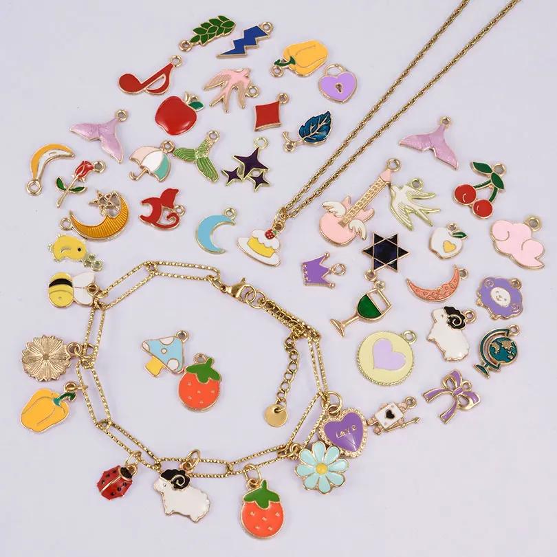 30/60/100pcs Random Mix Enamel/Drip Oil Charms For Jewelry Making Bulk Cute Charm Flower Heart Animal Music DIY Bracelet Pendant