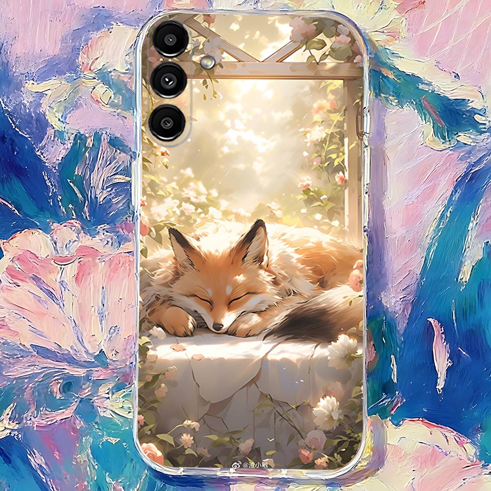 Cartoon Kawaii cute fox Phone Case For Samsung S30,S25,S24,S23,S21,S22,S20,S10,5G,FE,lite,PIus,Ultra Transparent Cover