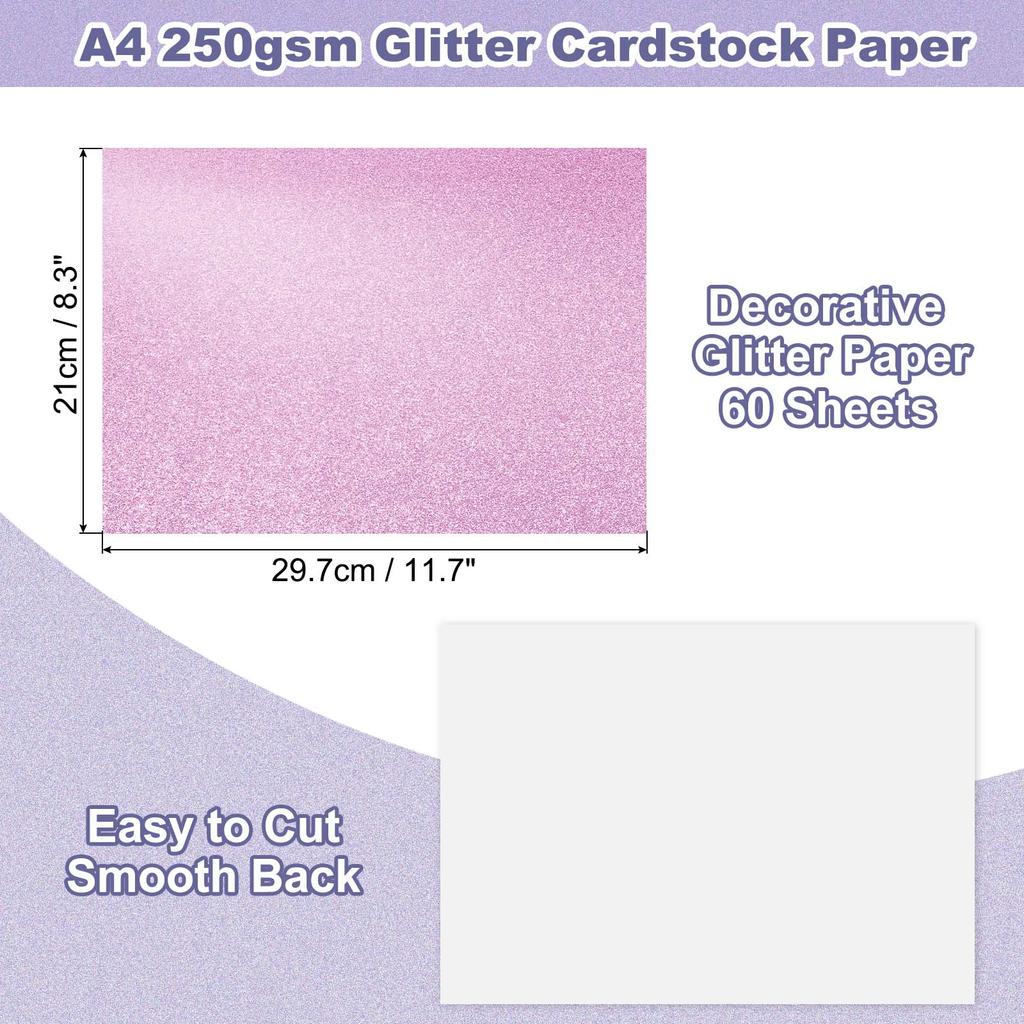 60Sheets Glitter Cardstock A4 Glitter Paper Card Stock Shiny Scrapbook 250gsm Sparkly Paper Large Shimmer for Scrapbook DIY Art