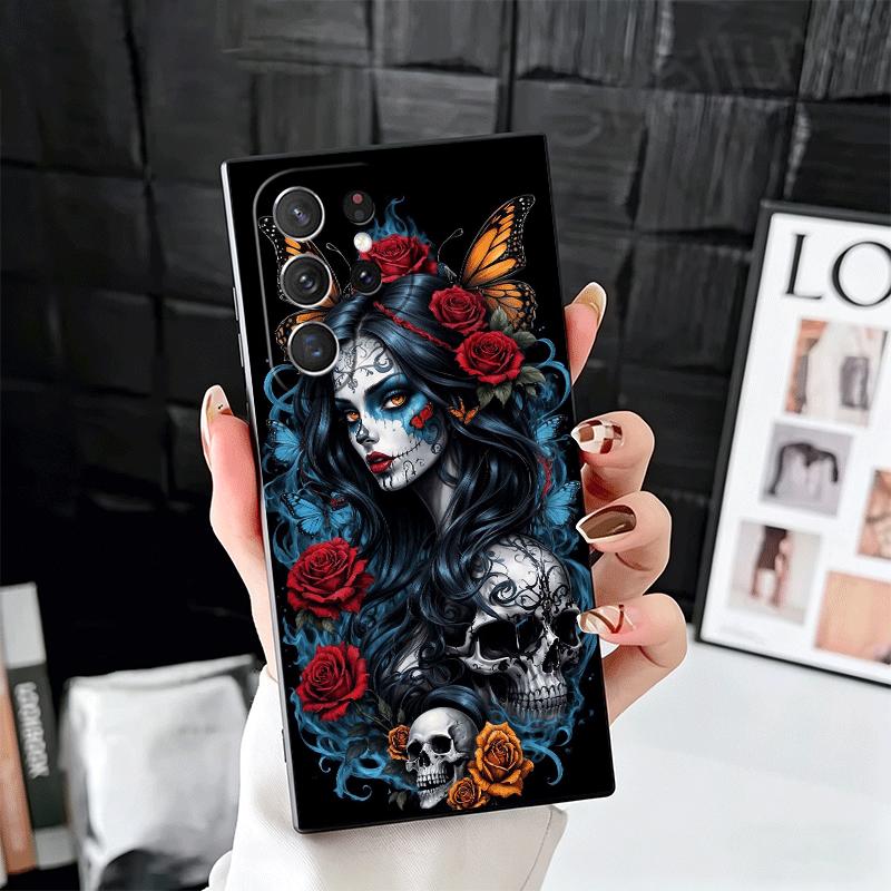 

Catrina Beautiful Rose Girl Skull Soft Phone Case for Samsung Galaxy S26 S25 Edge S24 Ultra S23 Plus S22 S21 FE S20 Black Cover Samsung S23