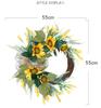 22'' Artificial Sunflower Wreath for Front Door Summer Wreath with Burlap Bow Silk Flower Wreath with Leaves for Home Decoration
