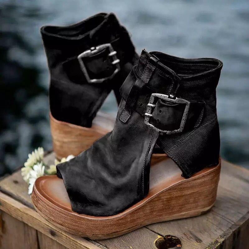 Summer high-heeled sandals women's summer new high-top slope heel thick-soled fish mouth sandals large-size cool boots hollowed out