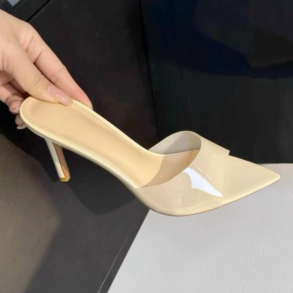 YX Women's 2026 Summer Transparent High Heel Slides - Stiletto Pointed Open Toe with Single Strap