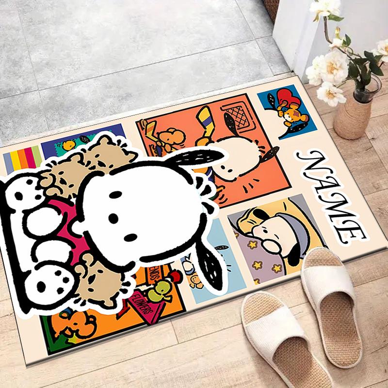 Custom Pochacco Mat Personalized Name, Polyester Washable Indoor Entryway Rug, Gift for Christmas, Easter, Thanksgiving Day