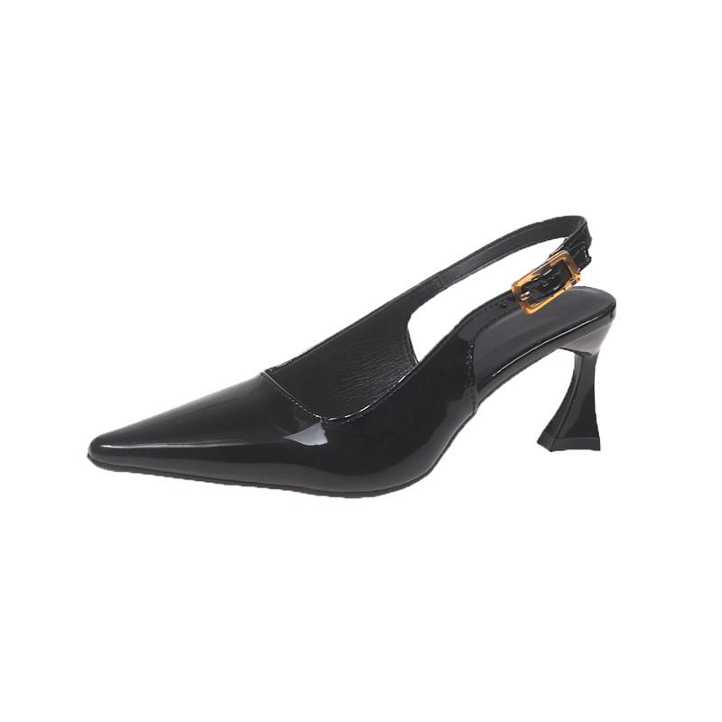 Women's 7cm and 9cm Single Shoes with Heels Expose Your Heels Pointed Tip High Heels Women Patent Leather Black Red Shoes Women
